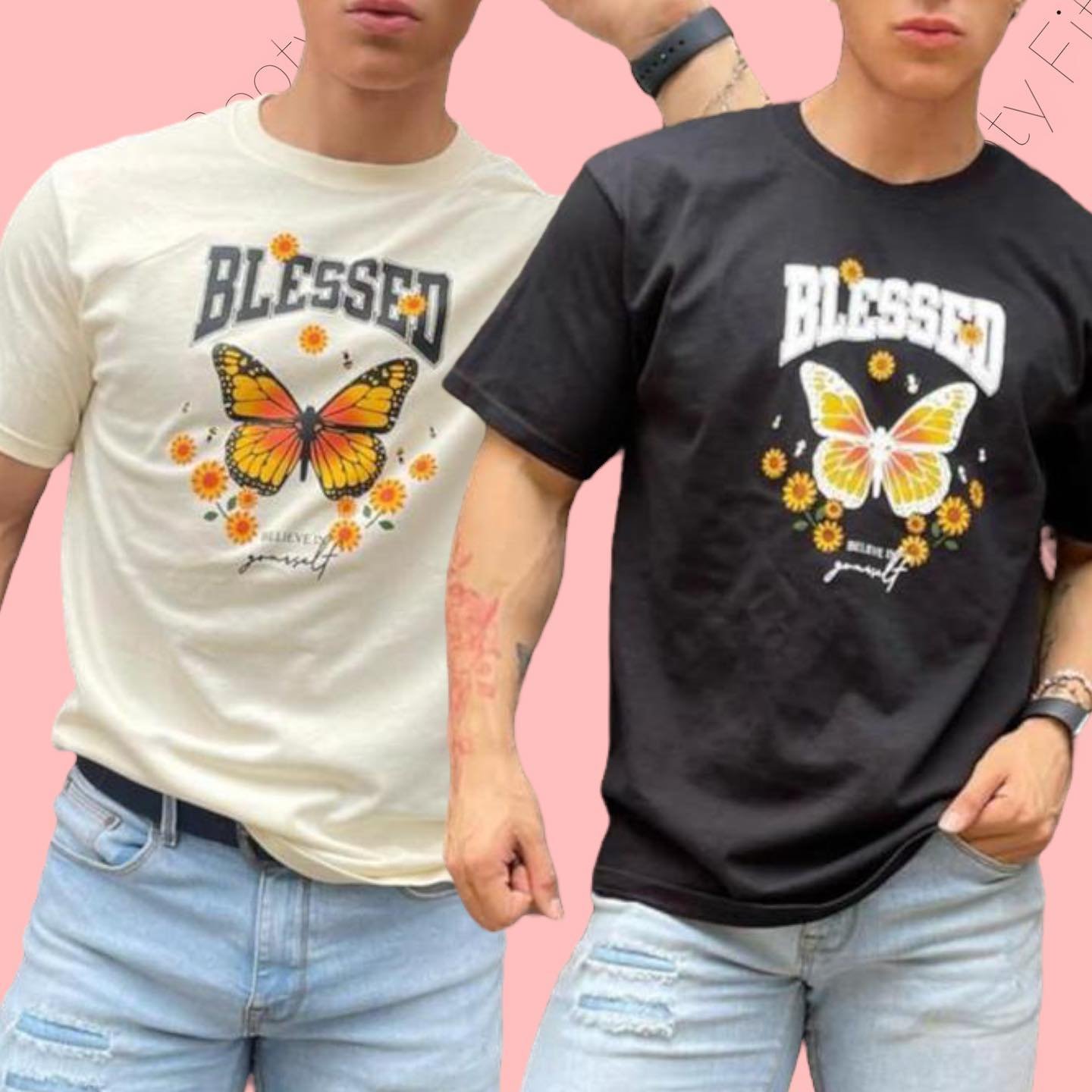 Playera BLESSED para Hombre - Mariposa y Flores